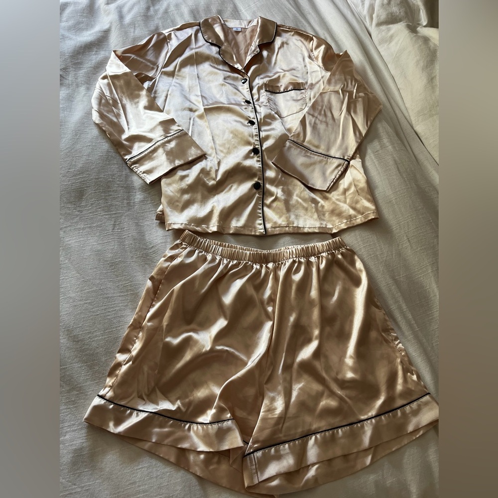 Women's Cream Satin Pajama Set